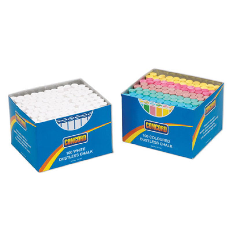 SCHOOL CHALKS Box 100 dustless chalks assorted colours