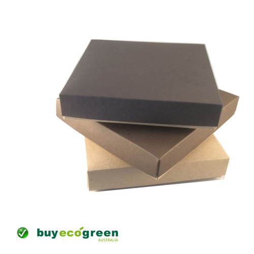 Recycled Gift Box (155mm square) - Black and Natural Kraft (Pack of 5)